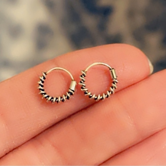 Sterling Silver Twist Bali Hoop Earrings 10mm - Picture 4 of 9